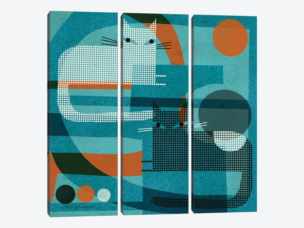 Cats On Blue With Orange by Terry Runyan 3-piece Canvas Art
