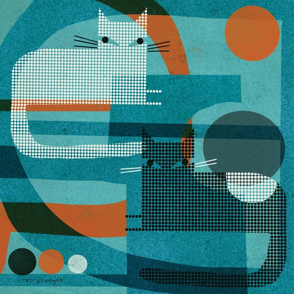 Terry Runyan: Cats On Blue With Orange by Terry Runyan