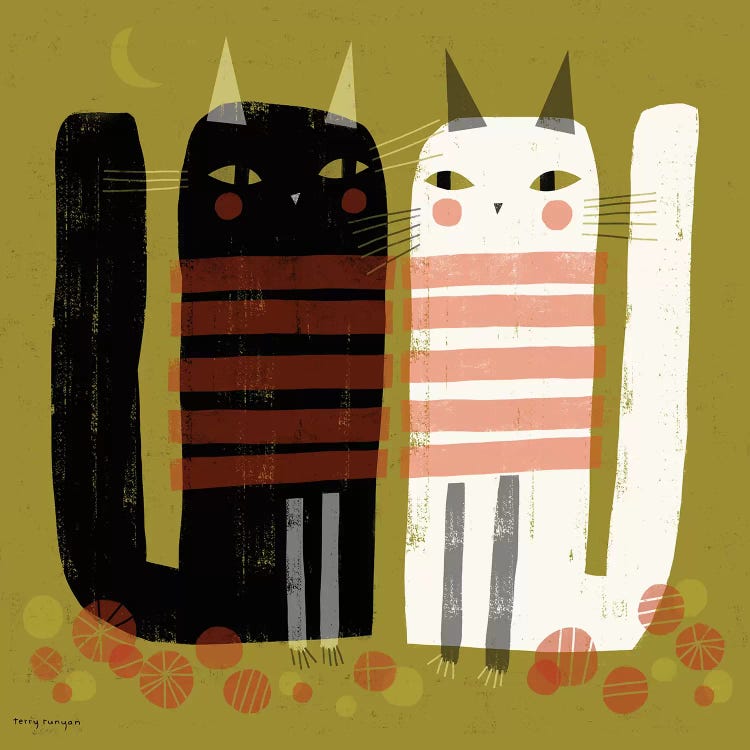 Cats On Green by Terry Runyan wall art