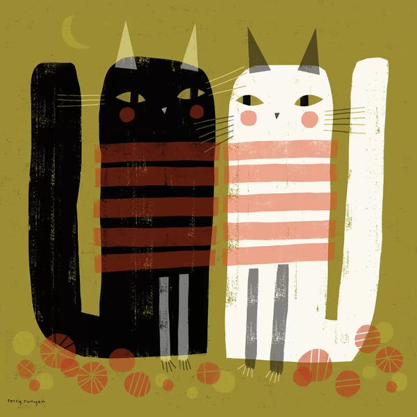 Black Cats: Cats On Green by Terry Runyan