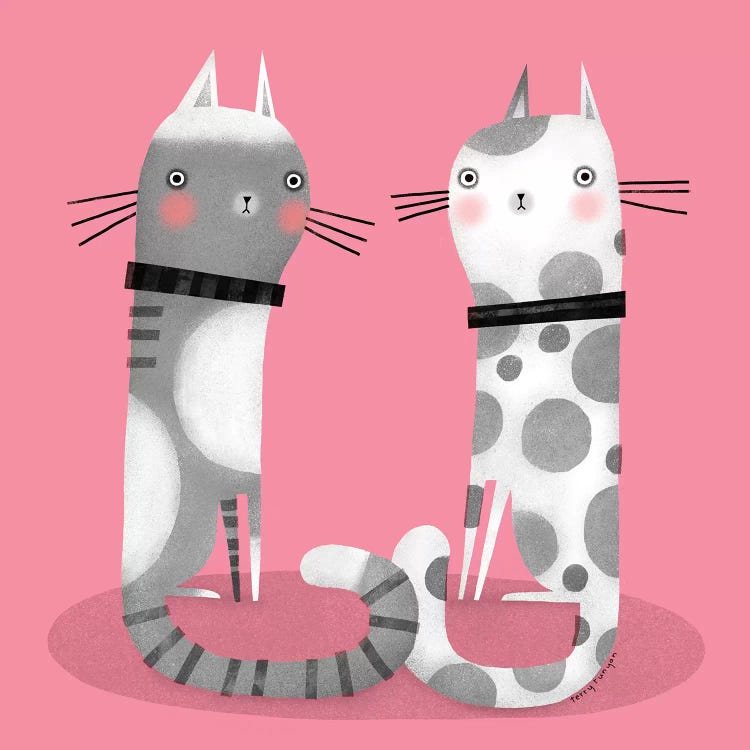 Cats On Pink by Terry Runyan wall art