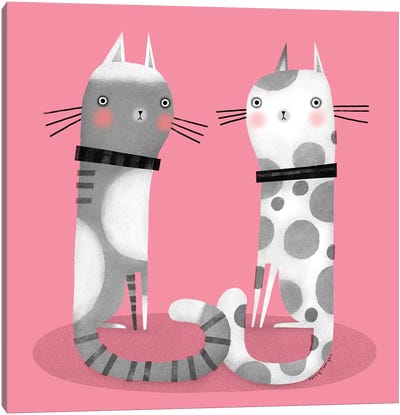 Cats On Pink Canvas Art Print - Terry Runyan