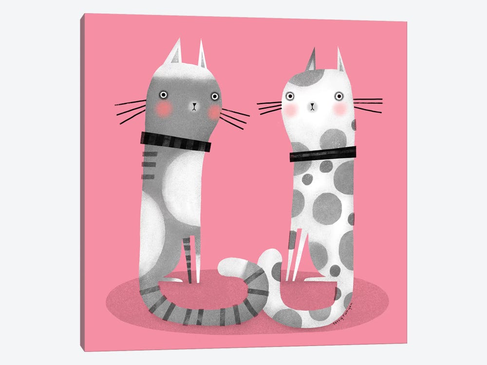 Cats On Pink by Terry Runyan 1-piece Canvas Wall Art