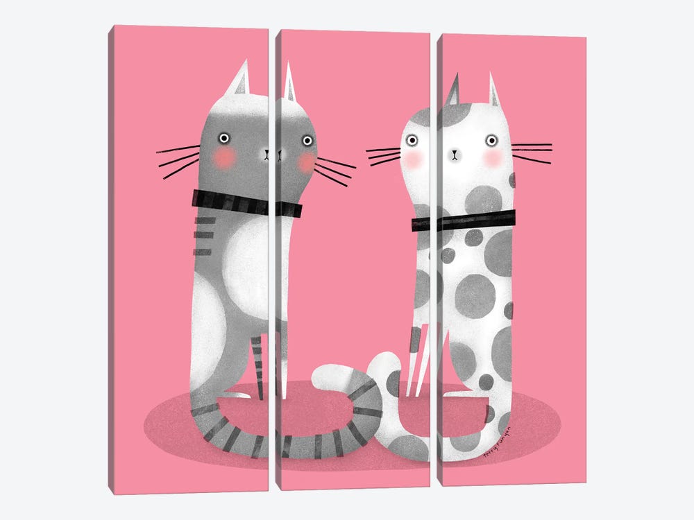 Cats On Pink by Terry Runyan 3-piece Canvas Art
