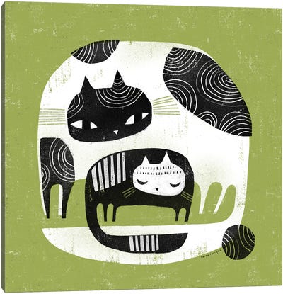 Cuddle Cats Canvas Art Print - Celery