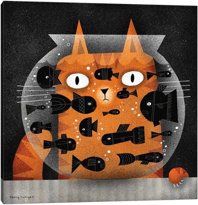 Fishing Canvas Art Print - Tabby Cat Art