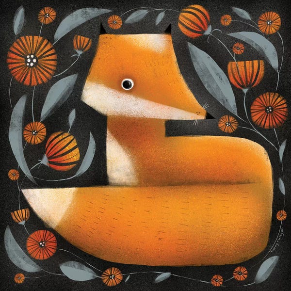 Mid-Century Modern Animals: Fox And Flowers by Terry Runyan