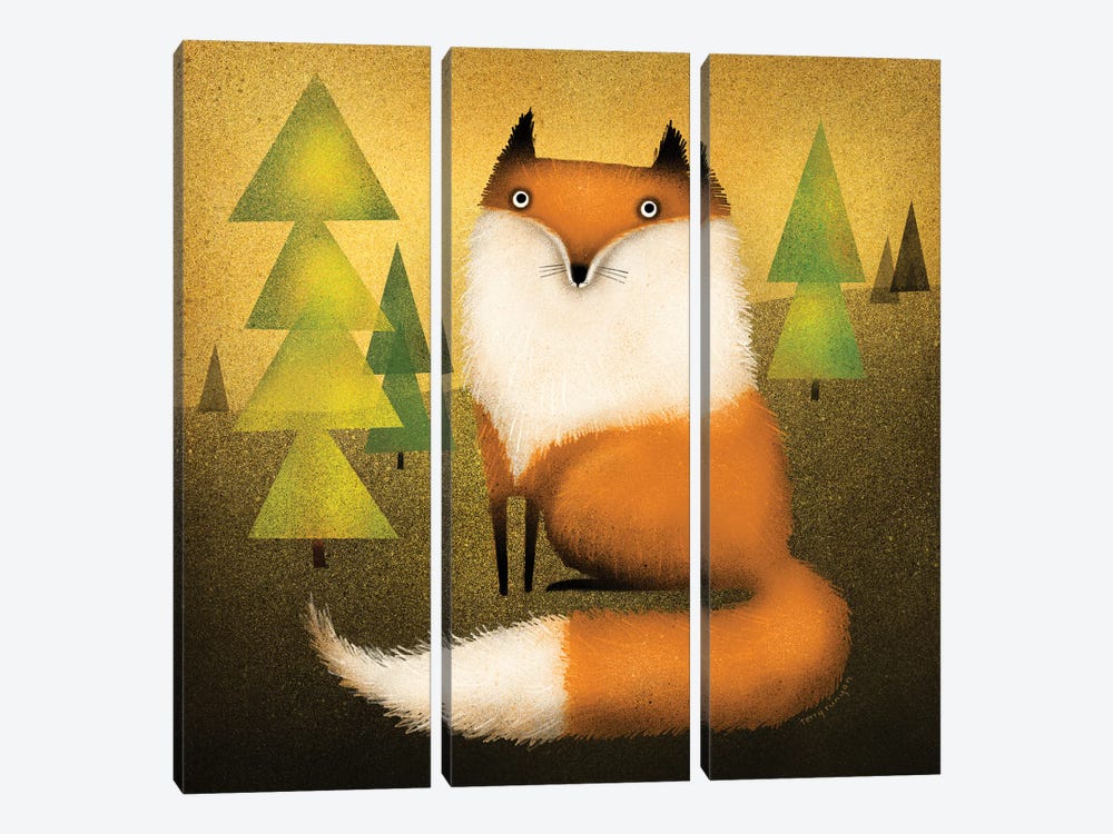 Fox In Woods by Terry Runyan 3-piece Canvas Print