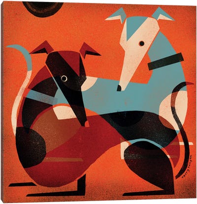 Greyhound Pair Canvas Art Print - Mid-Century Modern Animals