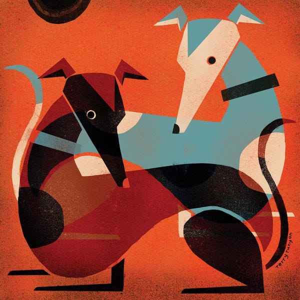 Mid-Century Modern Animals: Greyhound Pair by Terry Runyan