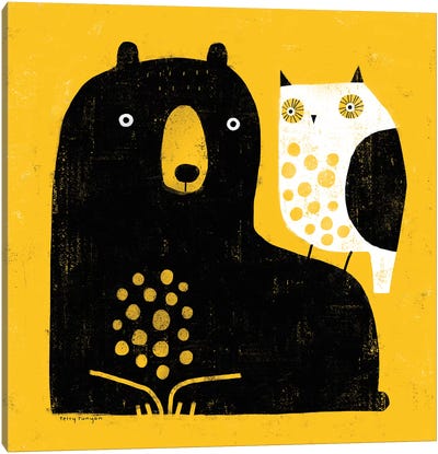 Bear - Owl Canvas Art Print - Pantone 2021 Ultimate Gray & Illuminating