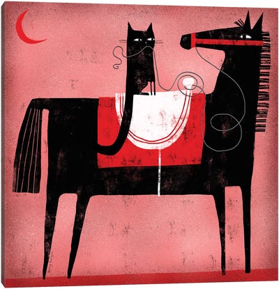 Red Moon Canvas Art Print - Mid-Century Modern Animals