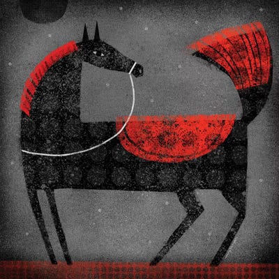 Red Saddle by Terry Runyan multi panel art