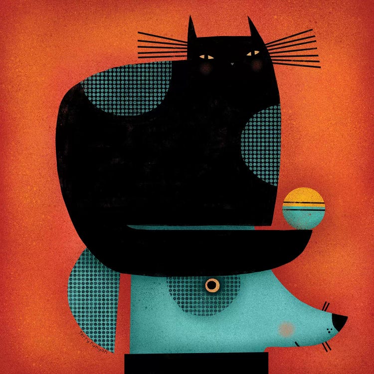 Black Cat On Head by Terry Runyan wall art