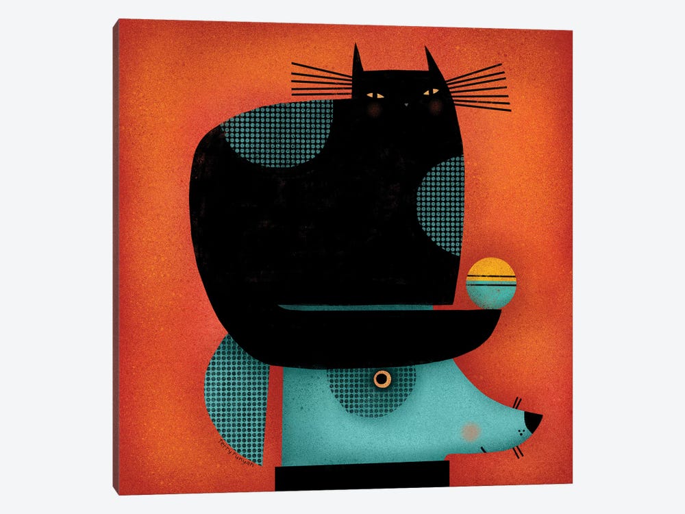 Black Cat On Head by Terry Runyan 1-piece Canvas Artwork