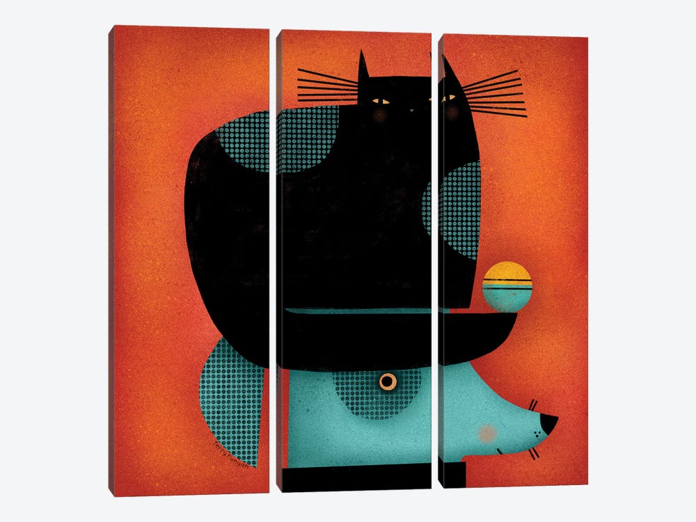 Black Cat On Head by Terry Runyan 3-piece Canvas Wall Art