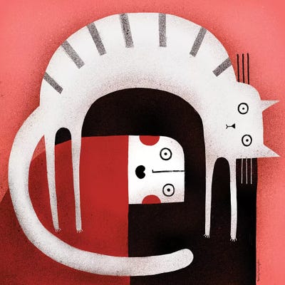 Startled Cat On Head by Terry Runyan multi panel art