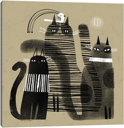 Three - One Canvas Art Print - Black Cat Art