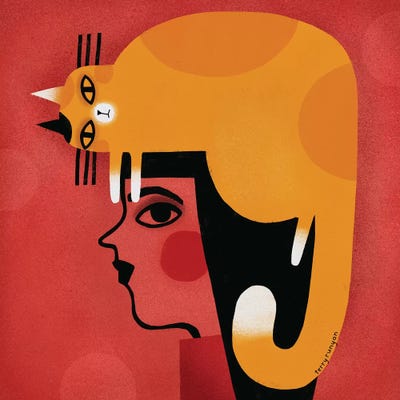 Yellow Cat Hat by Terry Runyan art print