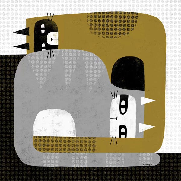 Mid-Century Modern Animals: Yin Yang Cats by Terry Runyan