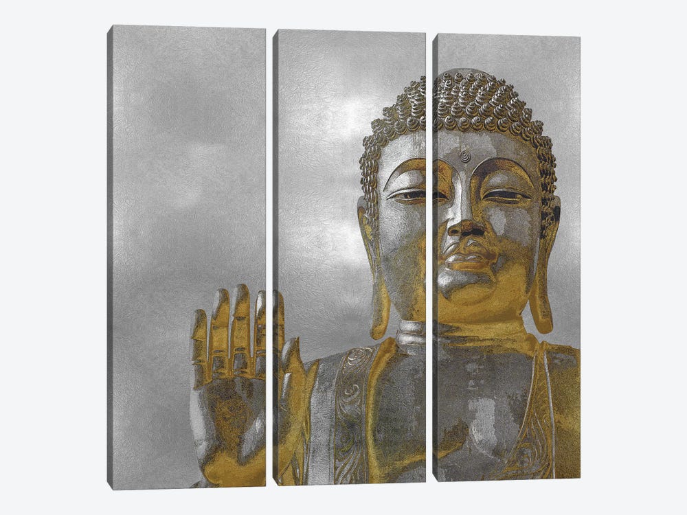 Silver And Gold Buddha by Tom Bray 3-piece Canvas Art