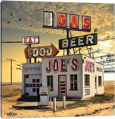Joe's Gas And Beer Canvas Art Print - Tim Schmidt