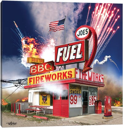 Joe's Fuel, Fireworks And BBQ Canvas Art Print - Fireworks