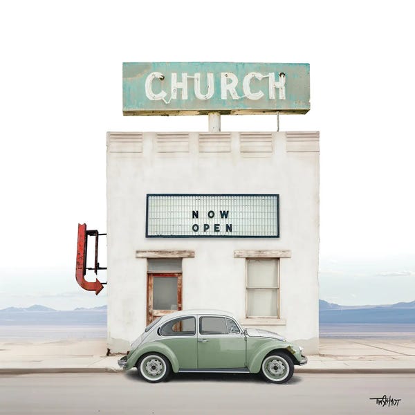 Hyperrealism Paintings: Church Is Open by Tim Schmidt