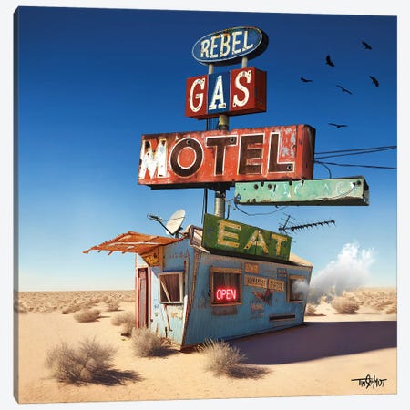 Rebel Gas And Motel Canvas Print #TSC5} by Tim Schmidt Canvas Wall Art