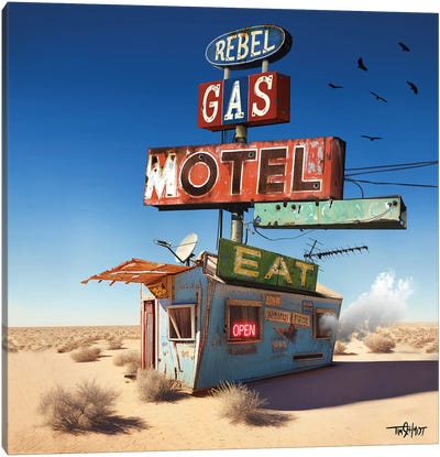 Rebel Gas And Motel Canvas Art Print - Tim Schmidt