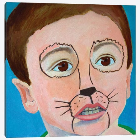 Boy With Lion Face Canvas Print #TSD108} by Toni Silber-Delerive Canvas Art