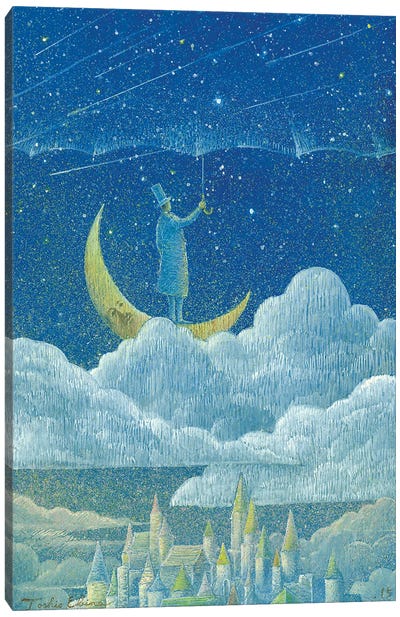Starry Umbrella Canvas Art Print - Crescent Moon Art