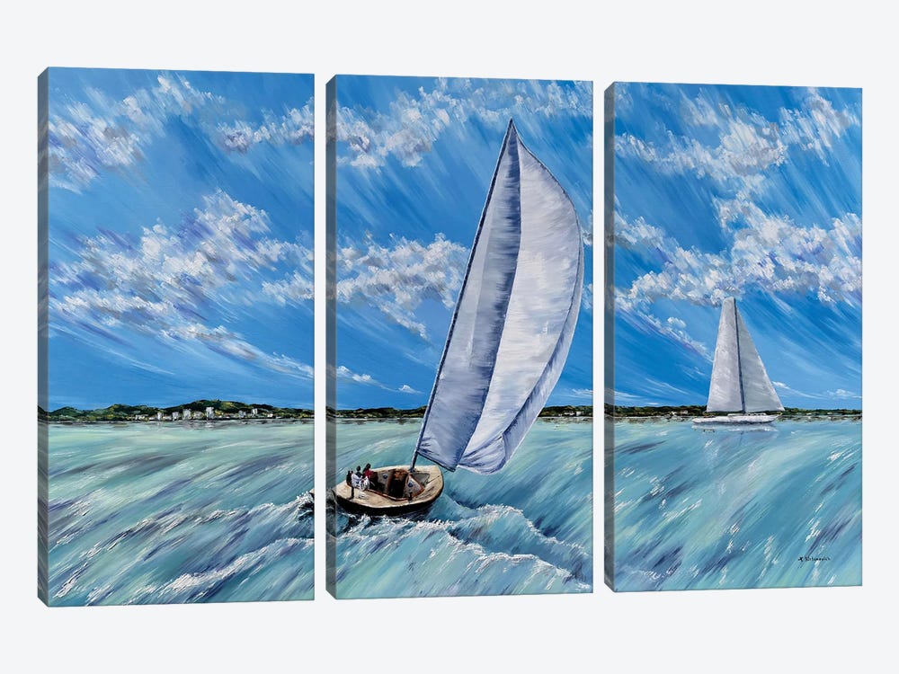Sailboat II by Tanya Stefanovich 3-piece Canvas Wall Art