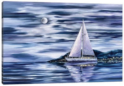 Moon Sailboat Canvas Art Print - Tanya Stefanovich
