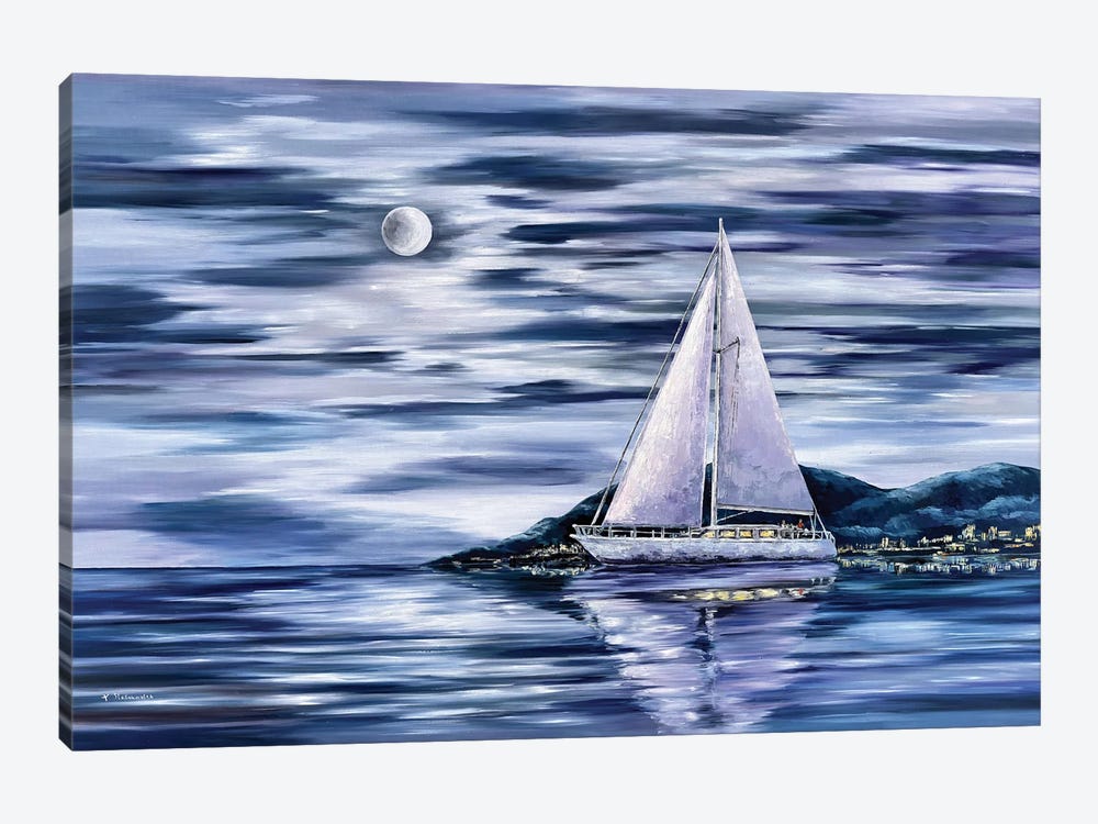 Moon Sailboat by Tanya Stefanovich 1-piece Canvas Art