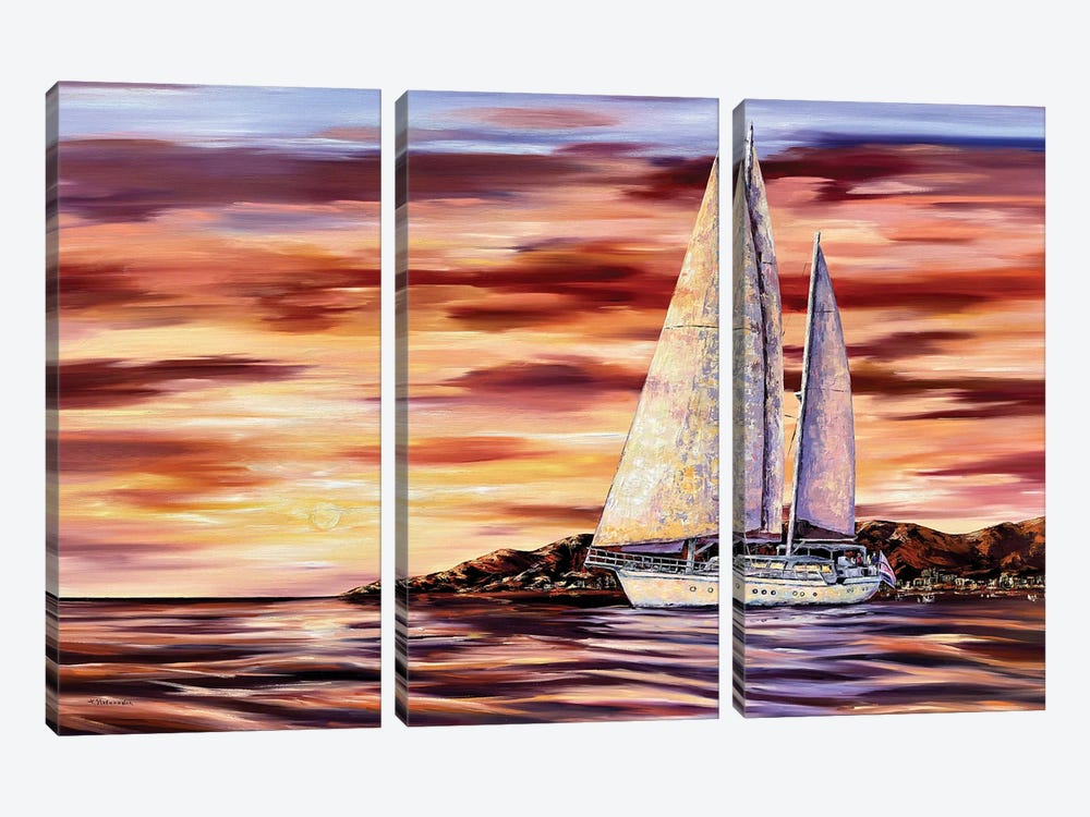 Sailboat by Tanya Stefanovich 3-piece Canvas Wall Art