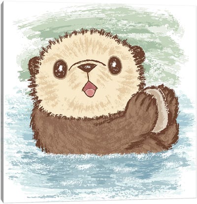 Sea Otter And Food Canvas Art Print - Otter Art