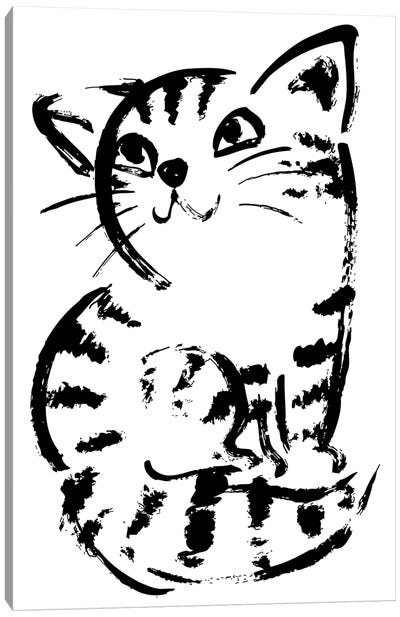 Sketch Of Cat Looks Up Canvas Art Print - Toru Sanogawa
