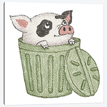 Spotted Pig In A Bucket Canvas Print #TSG136} by Toru Sanogawa Canvas Art