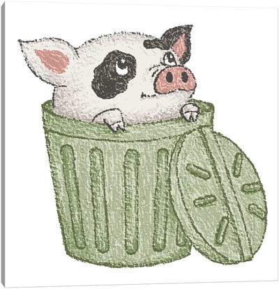 Spotted Pig In A Bucket Canvas Art Print - Toru Sanogawa