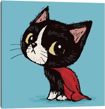 Super Cat Canvas Art Print - Tuxedo Cat Art