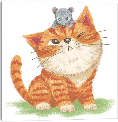 Tabby And Mouse Canvas Art Print - Tabby Cat Art