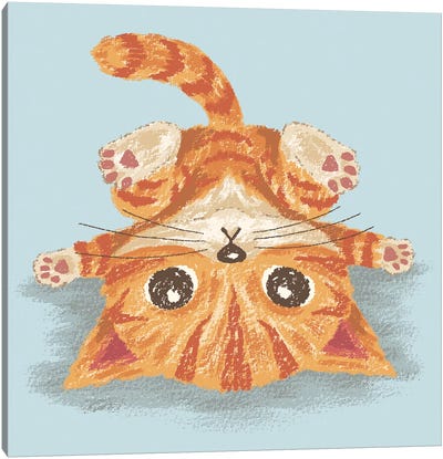Tabby Upside-Down Canvas Art Print - Tabby Cat Art