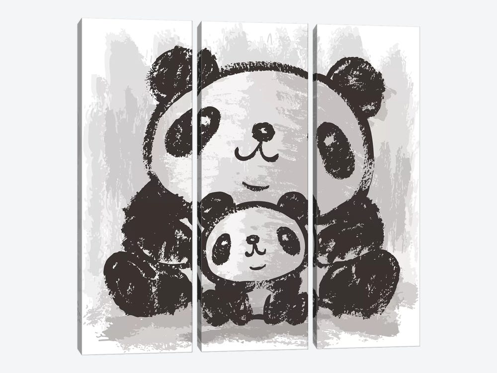 Two Pandas Are Sitting by Toru Sanogawa 3-piece Canvas Print