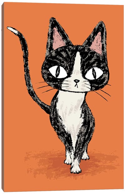 Black Cat Walking Canvas Art Print - Tuxedo Cat Art
