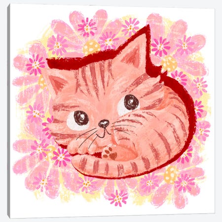 Pink Kitten In A Field Of Flowers Canvas Print #TSG161} by Toru Sanogawa Canvas Artwork