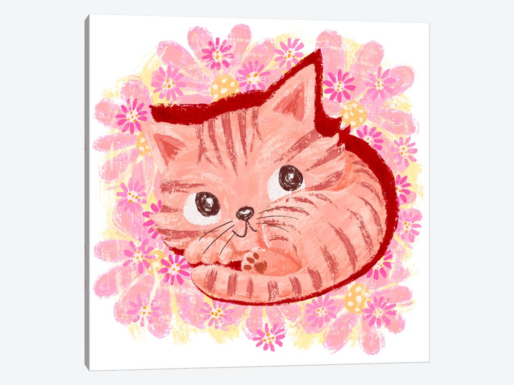Pink Kitten In A Field Of Flowers by Toru Sanogawa 1-piece Art Print