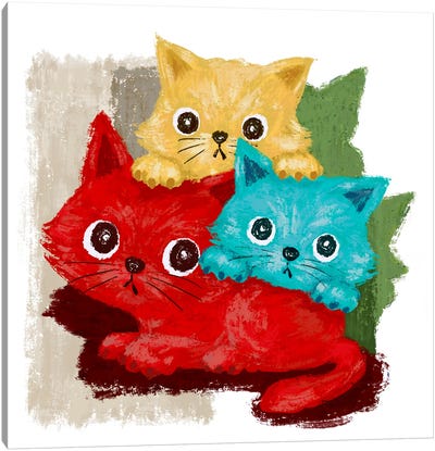 Colorful Cats Family Canvas Art Print - Kitten Art