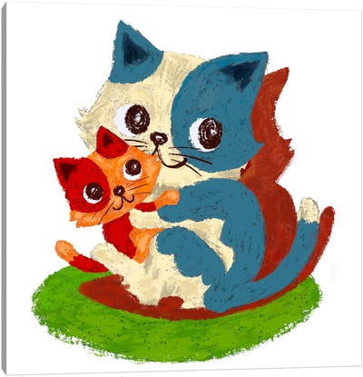 Colorful Cats Mother And Child Canvas Art Print - Kitten Art