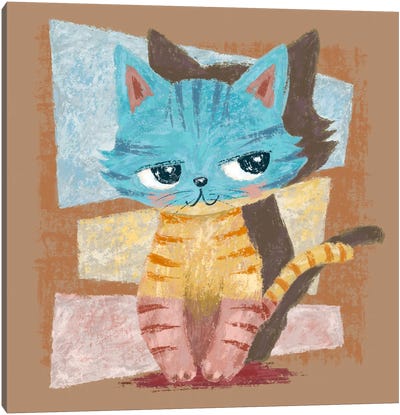 Colorful Stripy Cat Canvas Art Print - Kitten Art